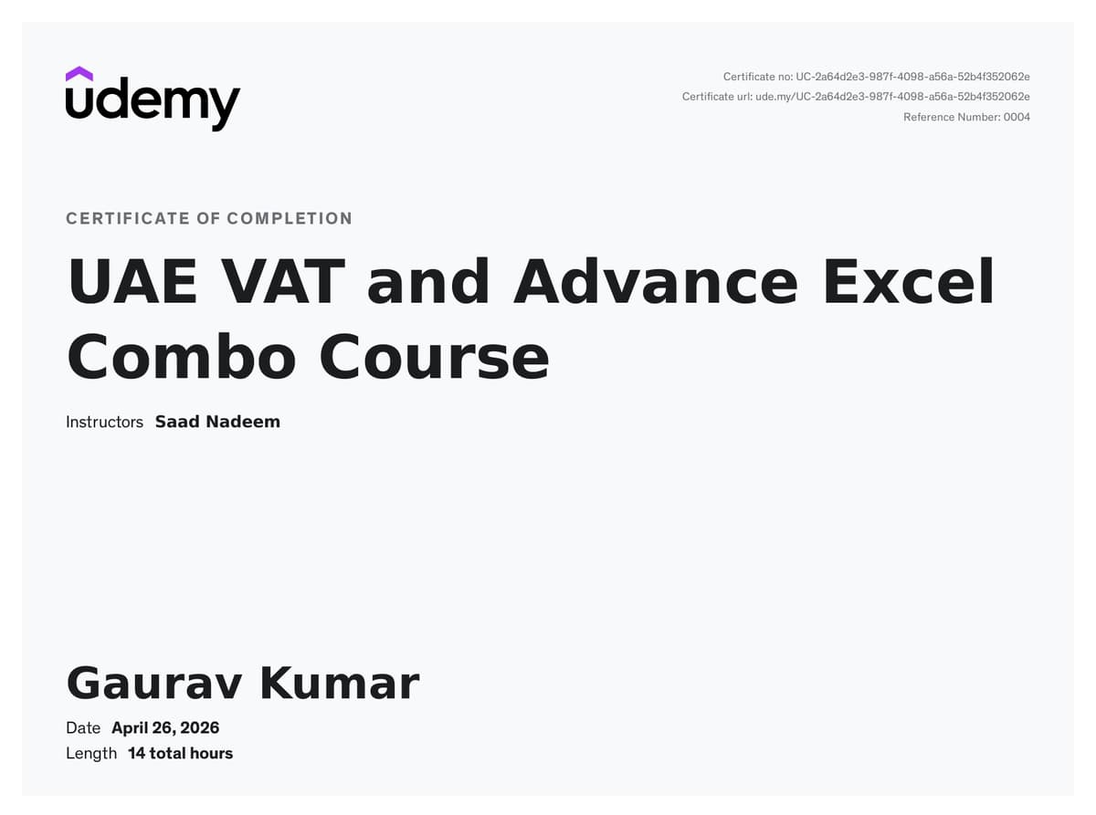 UAE VAT and Advanced Excel